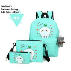 Backpack Set Cony 3 in 1 (Backpack / Tas Ransel, Sling Bag / Tas Selempang, Pouch / Dompet) Green