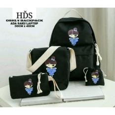 Backpack Set Oshin 4 in 1 (Backpack / Tas Ransel, Sling Bag / Tas Selempang, Pouch / Dompet, Mini Pouch) Black