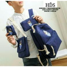 Backpack Set Oshin 4 in 1 (Backpack / Tas Ransel, Sling Bag / Tas Selempang, Pouch / Dompet, Mini Pouch) Navy Blue