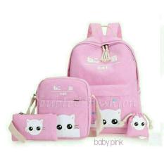 Backpack Set White Kitten 4 in 1 (Backpack / Tas Ransel, Sling Bag / Tas Selempang, Pouch / Dompet, Mini Pouch)