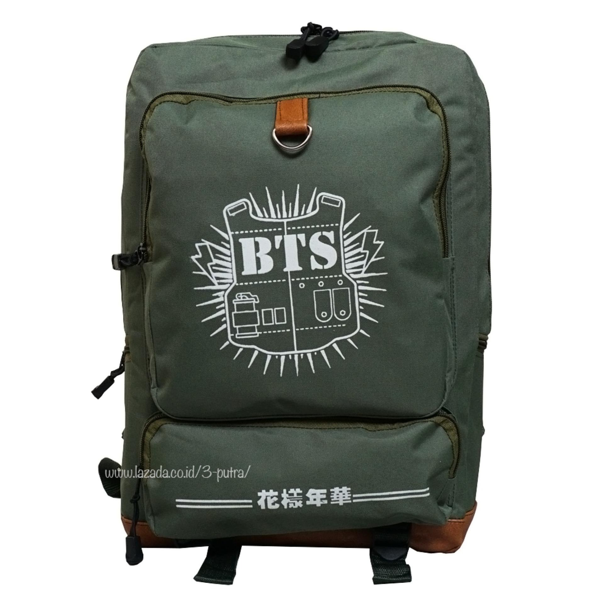 Backpack/Tas Punggung/Tas Ransel/Ransel Sekolah/Travel Bag - Pria / Wanita ( 3P New BTS Backpack ) - Green Army