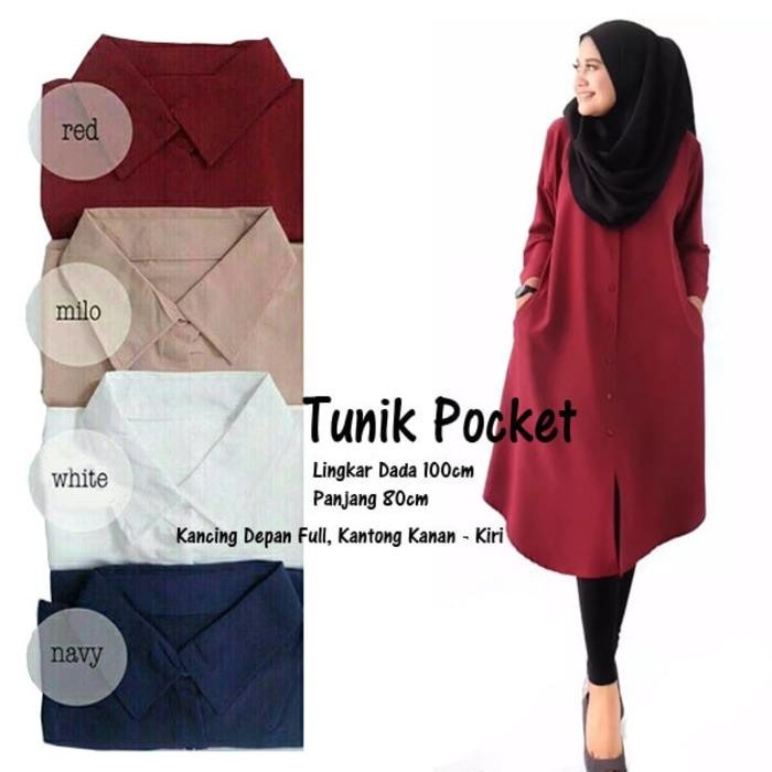 Baju Atasan Tunik Pocket Blouse Blus Muslim