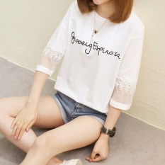 Xianyuansu Kaos Oblong Wanita Warna Oranye Merah Muda/Putih/Biru Renda Longgar Versi Korea (160 (putih))