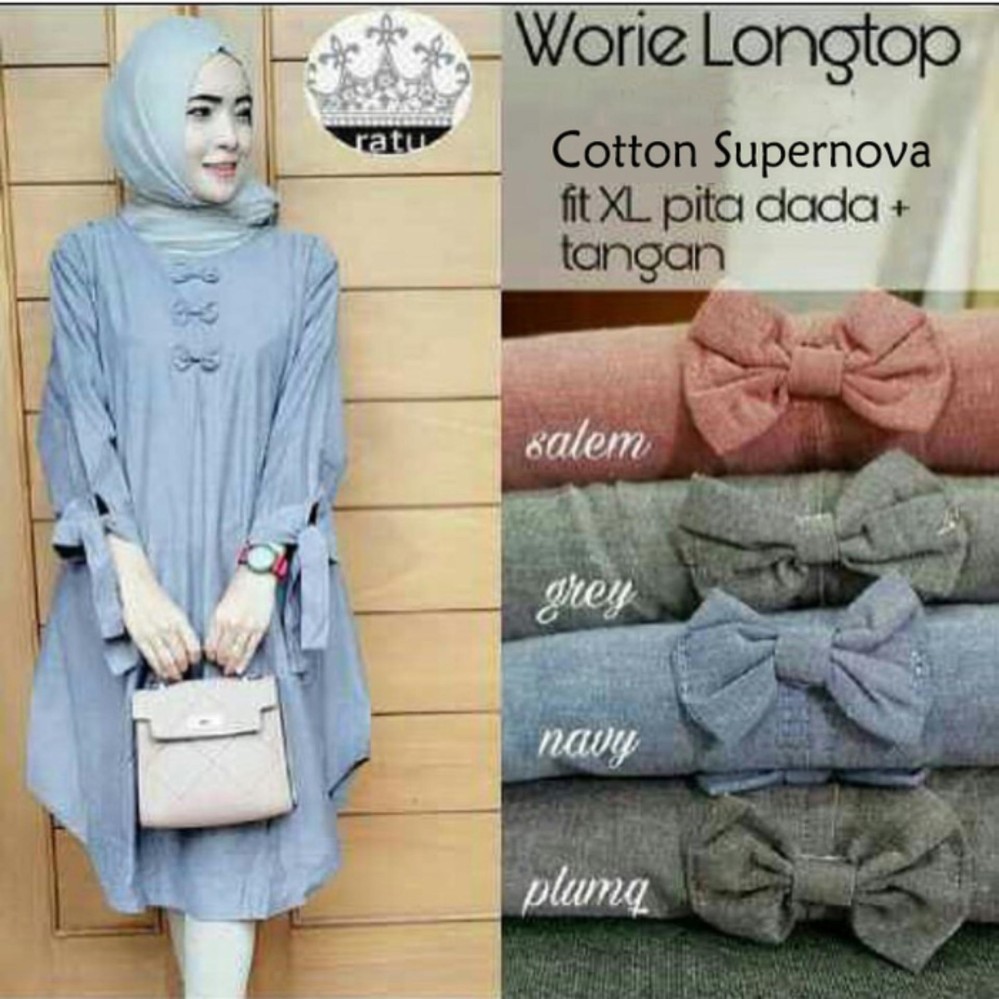 Baju Atasan Wanita Tunik Baju Muslim Blus Muslim Worie Longtop