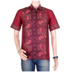 Baju Batik Casual Pria Lengan Pendek Batik Katun / Baju Batik Koko Muslim - Merah