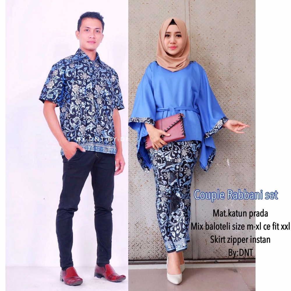 Batik Couple / Batik Sarimbit Robbani Set Couple - BIRU