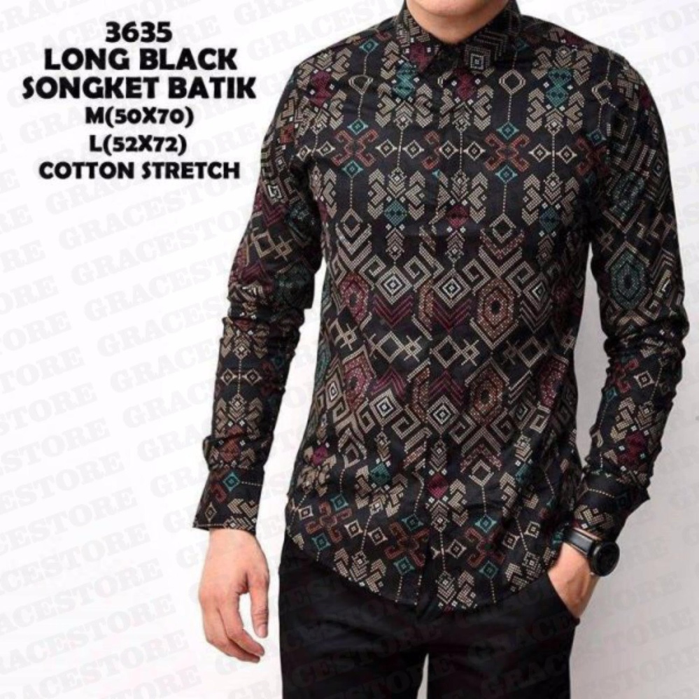 Baju Batik - Kemeja Batik Pria - Batik Long Black - Batik Songket New Design - Grosir Batik Murah