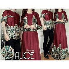 Baju Batik Pasangan Pesta / Kemeja Batik Pasangan Kondangan / Couple Batik Muslim ALICE Maroon