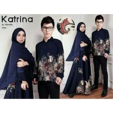 Baju Batik Pasangan Pesta / Kemeja Batik Pasangan Kondangan / Couple Batik Muslim Sutre Syar'i Katrina Navy