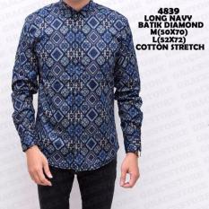 Baju Batik Pria Lengan Panjang - Kemeja Batik Pria - Batik Long Biru Diamond - Batik Songket Terbaru - Grosir Pakaian Batik Murah