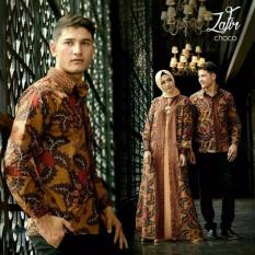 Baju Batik Zafir Gamis Dan Kemeja Pasangan, Batik Couple Pria Dan Wanita Mewah - Warna Choco