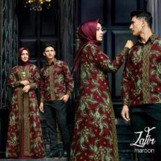 Baju Batik Zafir Gamis Dan Kemeja Pasangan, Batik Couple Pria Dan Wanita Mewah - Warna Maroon