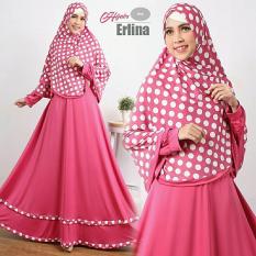 BAJU BUSANA MUSLIM GAMIS ERLINA SYARI PINK PLUS HIJAB TANPA PED.