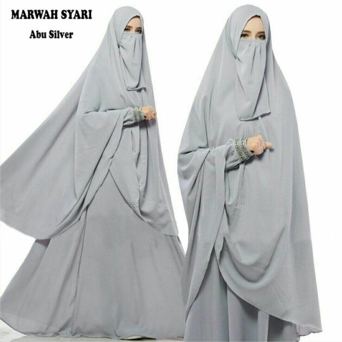 BAJU BUSANA MUSLIM GAMIS MARWAH ABU SILVER BERGO NO PED PLUS CADAR