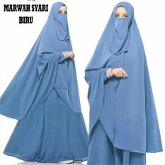 BAJU BUSANA MUSLIM GAMIS MARWAH BIRU BERGO NO PED CADAR