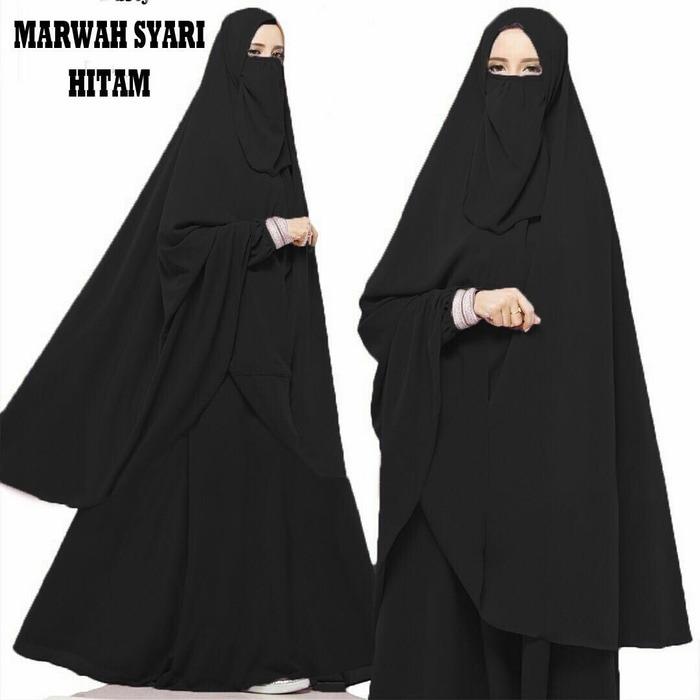 BAJU BUSANA MUSLIM GAMIS MARWAH HITAM BERGO NO PED PLUS CADAR