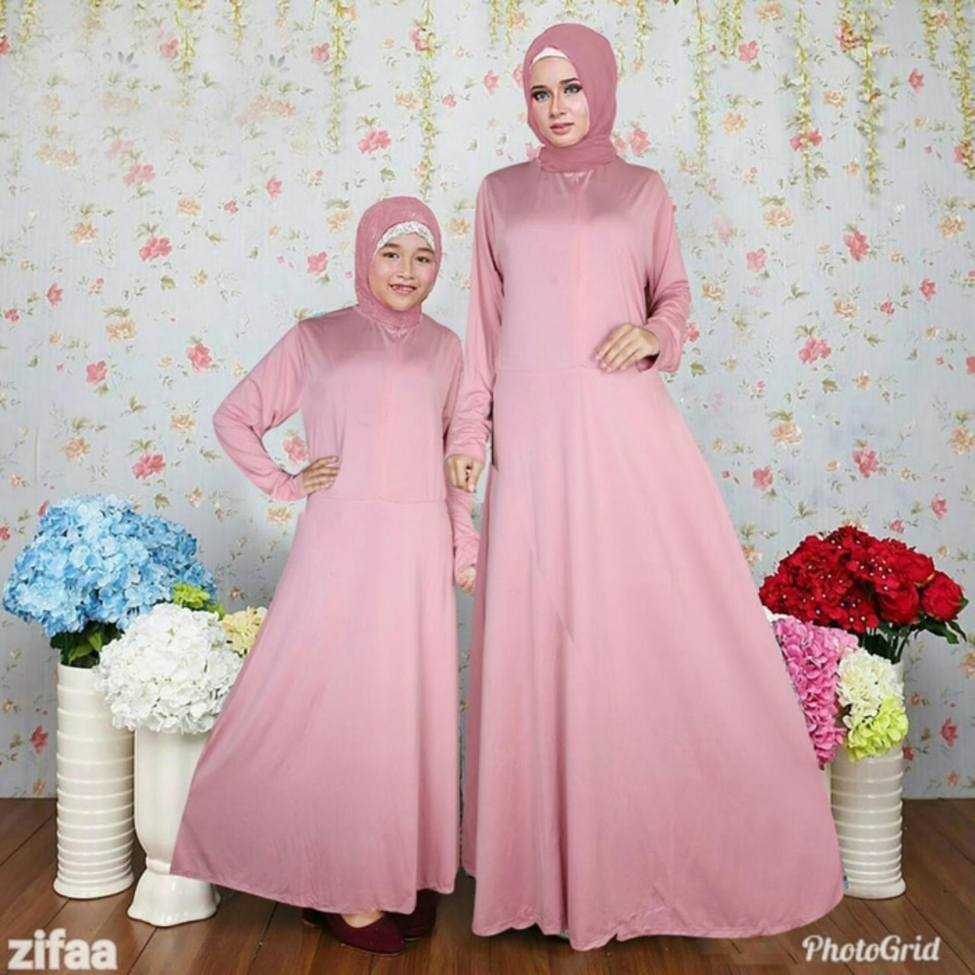 BAJU BUSANA MUSLIM GAMIS SALSA COUPLE HITAM IBU DAN ANAK PLUS PASMINA