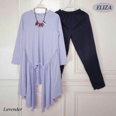 BAJU BUSANA MUSLIM STELAN ELIZA SET LAVENDER NAVYDRESS CELANA PASMINA
