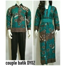 Baju Couple Gamis Batik Terbaru DY02 Tosca Lengan Panjang