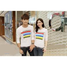 Baju Couple Lengan Panjang / Kaos pasangan / Kopel Garis Pelangi