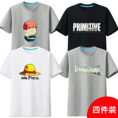 Baju Lengan Pendek Pria Baru Kaos (Abu-abu Gemuk + Hitam Pesawat Terbang + Putih Topi Jerami + + Putih LONDON-Lengan Bang Pendek Baju Kaos)