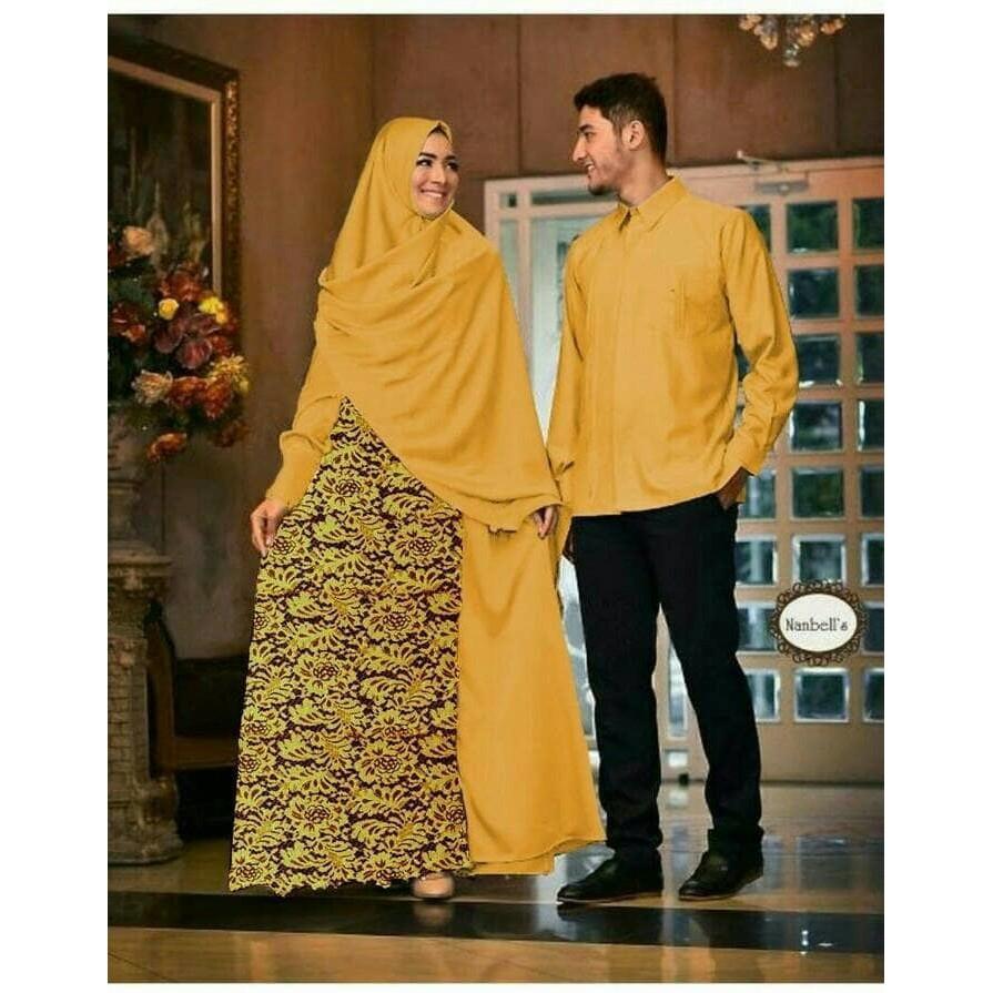 Baju Couple Muslim Terbaru Batik Sarimbit Modern Seragam Pesta Hijab - R8wej5