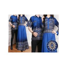Baju Couple Pesta / Baju Pasangan Gamis Wanita Plus Kemeja Pria Kartika Warna Biru