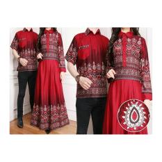 Baju Couple Pesta / Baju Pasangan Gamis Wanita Plus Kemeja Pria Kartika Warna Maroon