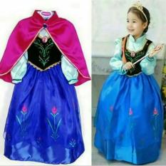 Baju dress kostum anna frozen jubah pink usia 6-7 tahun