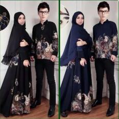 Baju Gamis Couple Katrina Set 3in1 Sepasang Dress Cewek Dan Jilbab Dan Kemeja Cowok NEW Busana Batik Sarimbit Terbaru Kekinian