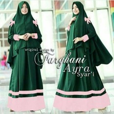 Baju Gamis Dress Pashmina Maxi Remaja Syari Syari Bergo Ribbon Farghani Ayra Green