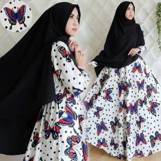 Baju Gamis Muslim Pesta Wisuda Lebaran Syari Remaja 118445 MAXMARA BUTTERFLY PUTIH