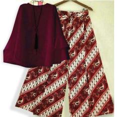 Baju Gamis Muslim Pesta Wisuda Lebaran Syari Remaja 120018 ATASAN SET KULOT BATIK MERAH