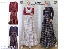Baju Gamis Muslim Wanita Katun Stretch Kotak Murah 11220 - AFK89807059