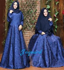 baju gaun wanita muslim gamis syari pesta premium jaguard gliter navy biru dongker atau emas size xl-bubui-klok 4m
