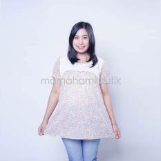 Baju Hamil Atasan Hamil Menyusui Lengan Pendek Motif Bunga Kombinasi Brokat Putih - Hijau