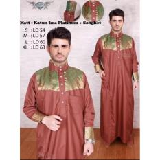 BAJU JUBAH KOKO PRIA LENGAN PANJANG SONGKET GAMIS PAKISTAN ARAB COKLAT TERLARIS