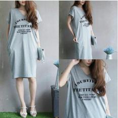 UC Baju Atasan Blouse Kaos Terusan Wanita Survivor / Dress Tshirt Panjang / Gaun Wanita polos Formal Kasual elegant (I rvivedsu) NR - Abu
