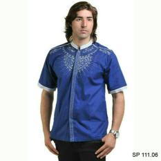 baju koko bordir pria lebaran-baju taqwa biru lebaran cowok terbaru