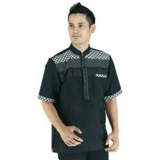 baju koko lengan pendek hitam kotak-baju muslim pria lebaran terbaru