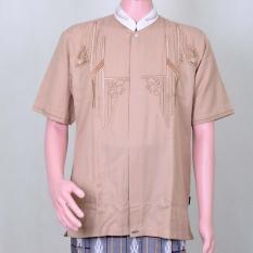 Baju Koko Pria Lengan Pendek Coklat Muda Bordir Murah Berkualitas Keren dan Berwibawa