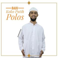 Baju Koko Taqwa Visan Putih Polos Muslim Pria Lengan Panjang Katun