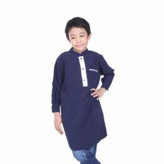 Baju kurta muslim Anak Cowok Usia 6-12 th Navy Cotton lcn 062