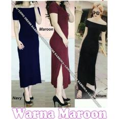 Popuri Fashion Long Dress Sabrina Benefiel - Maroon - Spandex Lengan Pendek Baju Dress Wanita Murah Kekinian Terbaru Gaun Pakaian Gaun Dress Wanita Dresss Gaun Dress Wanita Dres