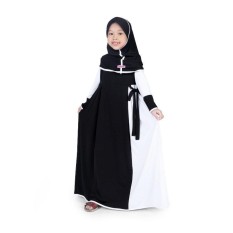 Baju Muslim Anak Perempuan Gamis Jersey Hitam Putih / Gamis Anak Perempuan