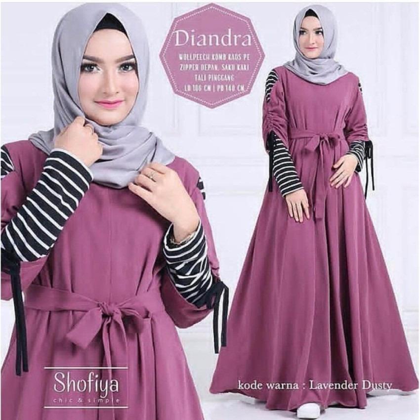 Baju Muslim Diandra Dress Wolfis Gamis Panjang Hijab Casual Pakaian Wanita Hijab Modern  