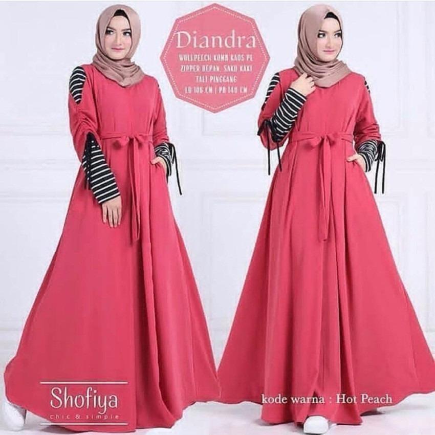 Baju Muslim Diandra Dress Wolfis Gamis Panjang Hijab Casual Pakaian Wanita Hijab Modern  