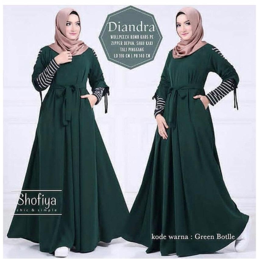 Baju Muslim Diandra Dress Wolfis Gamis Panjang Hijab Casual Pakaian Wanita Hijab Modern