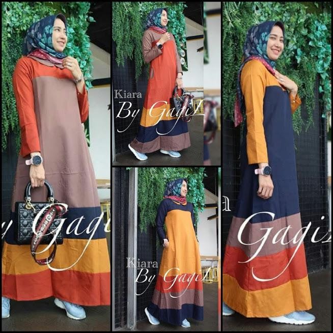 Baju Muslim Kiara Dress Gamis Panjang Hijab Casual Pakaian Wanita Hijab Modern