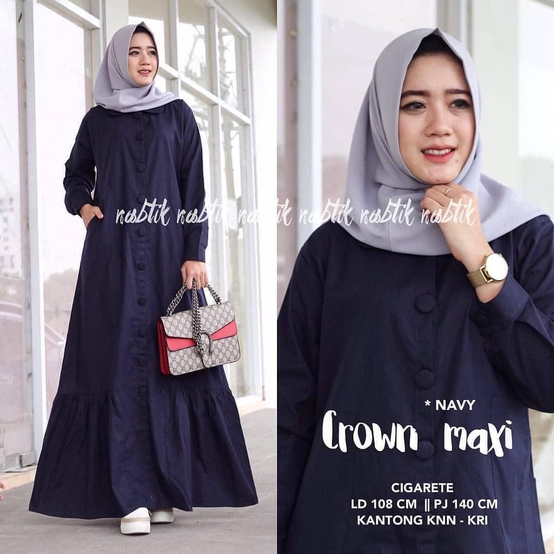 Baju Muslim Original Gamis Crown Maxi Dress Baju Panjang Muslim Casual Wanita Pakaian Hijab Modern Modis Trendy Terbaru 2018